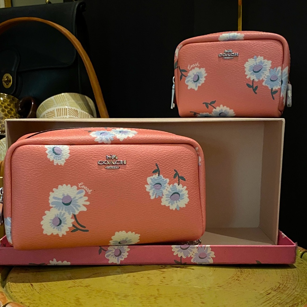 Coach Pink Floral Cosmetic Bag Set